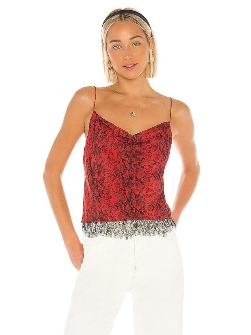 ALICE + OLIVIA Harmon Snakeskin-Print Silk Camisole Lace Size XSmall NWT $245